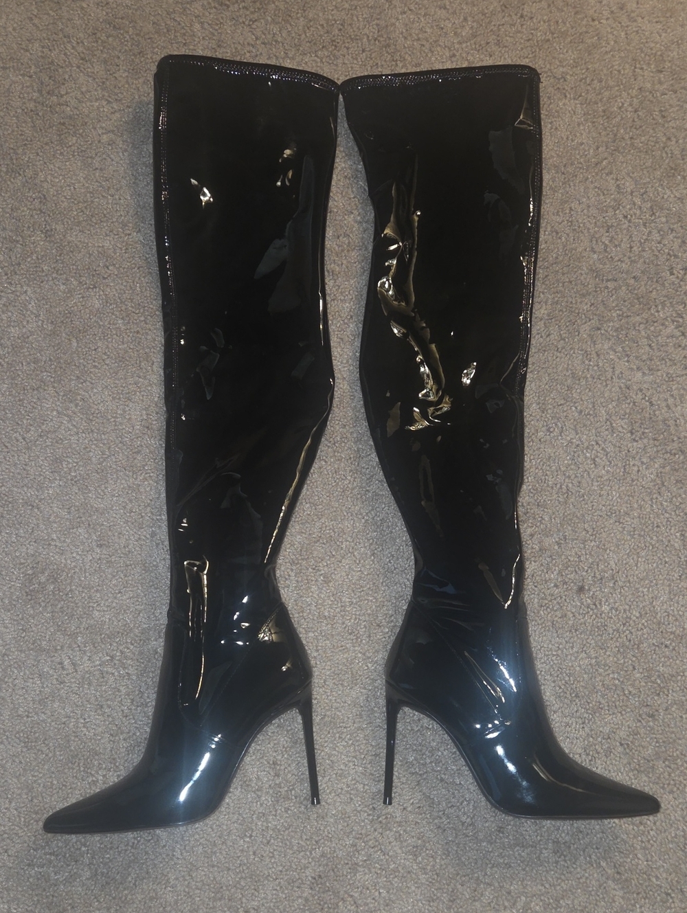 Steve Madden Black Patent Over-the-Knee Stiletto Boots